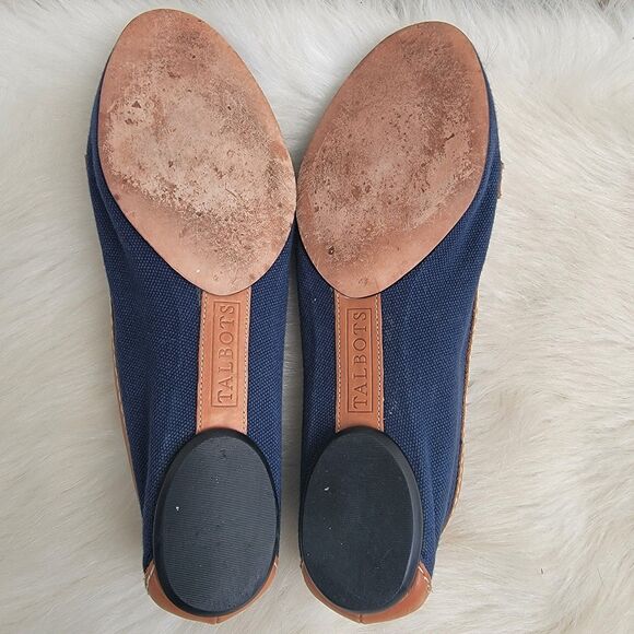 Talbots Ballet Flats Navy/Brown Canvas Leather Buckle Flats Women's Size 8B - Picture 6 of 7